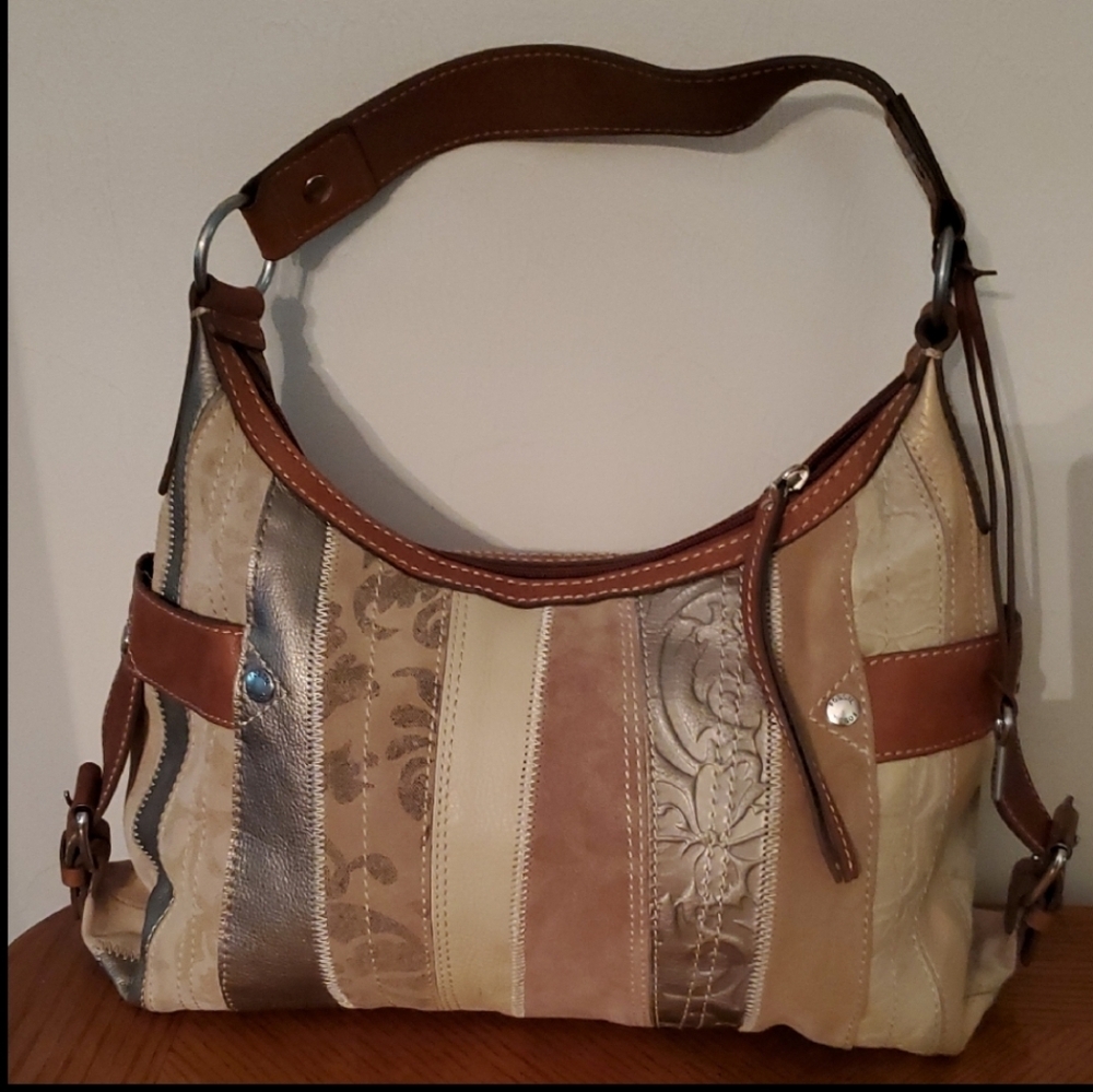 Fossil Patchwork Leather Suede Shoulder Bag Excel… - image 1